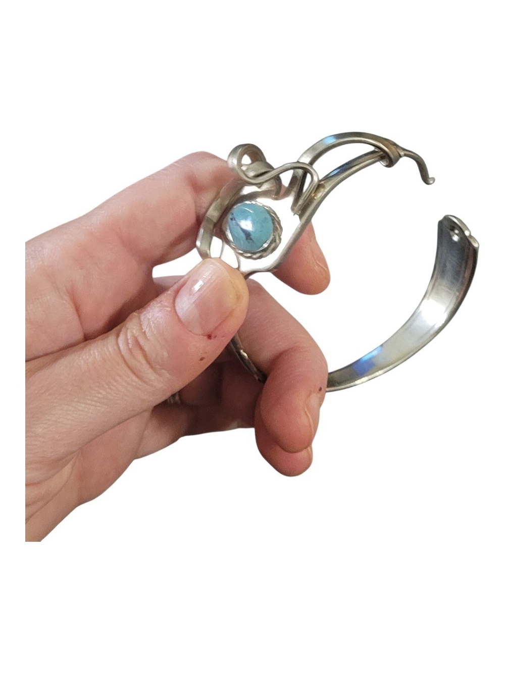 Silver-Tone Fork Cuff Bracelet with  Turquoise Stone